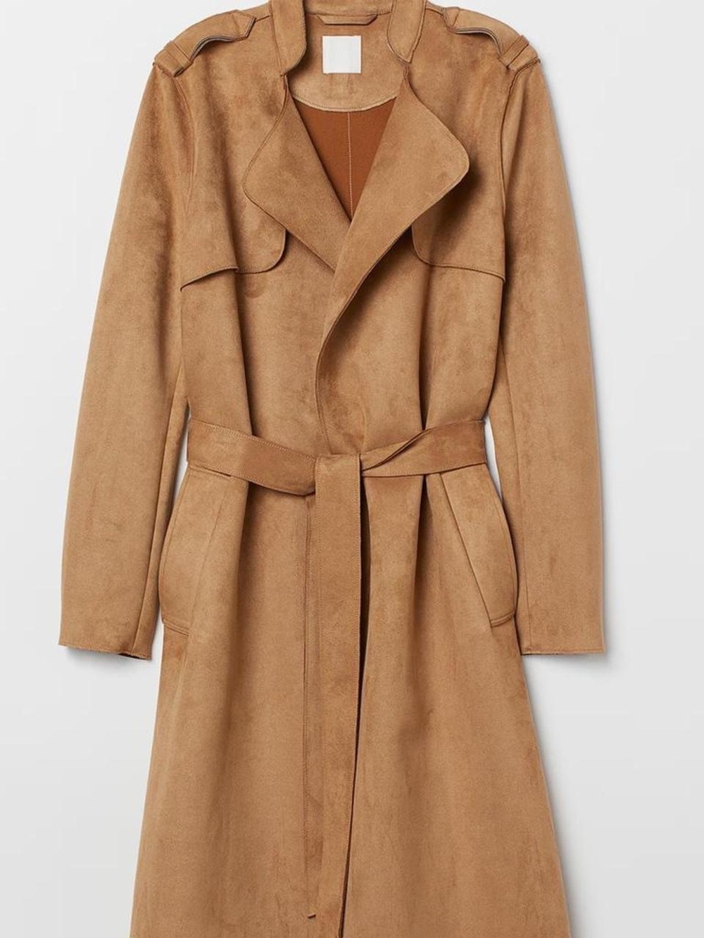 H&M Camel Suede-Look Belted Trench Coat